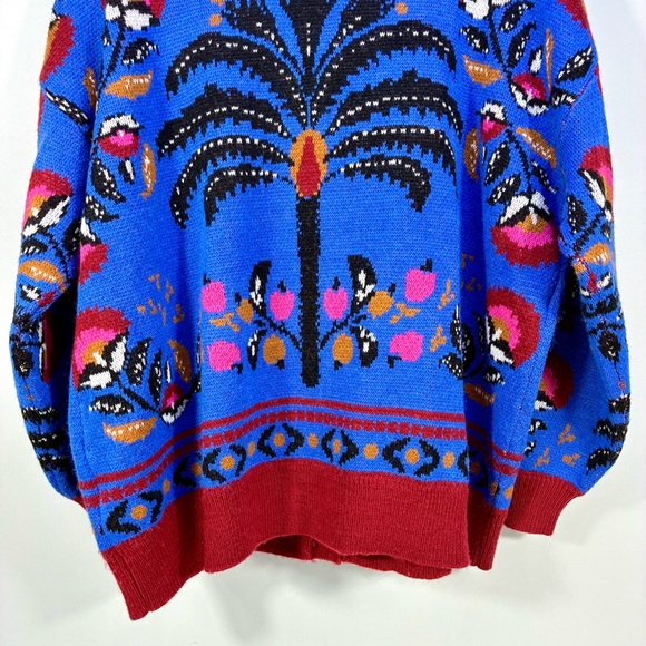 Farm Rio Palms Paradise Teal Cardigan Sweater Blue Red Medium NEW - Picture 14 of 17